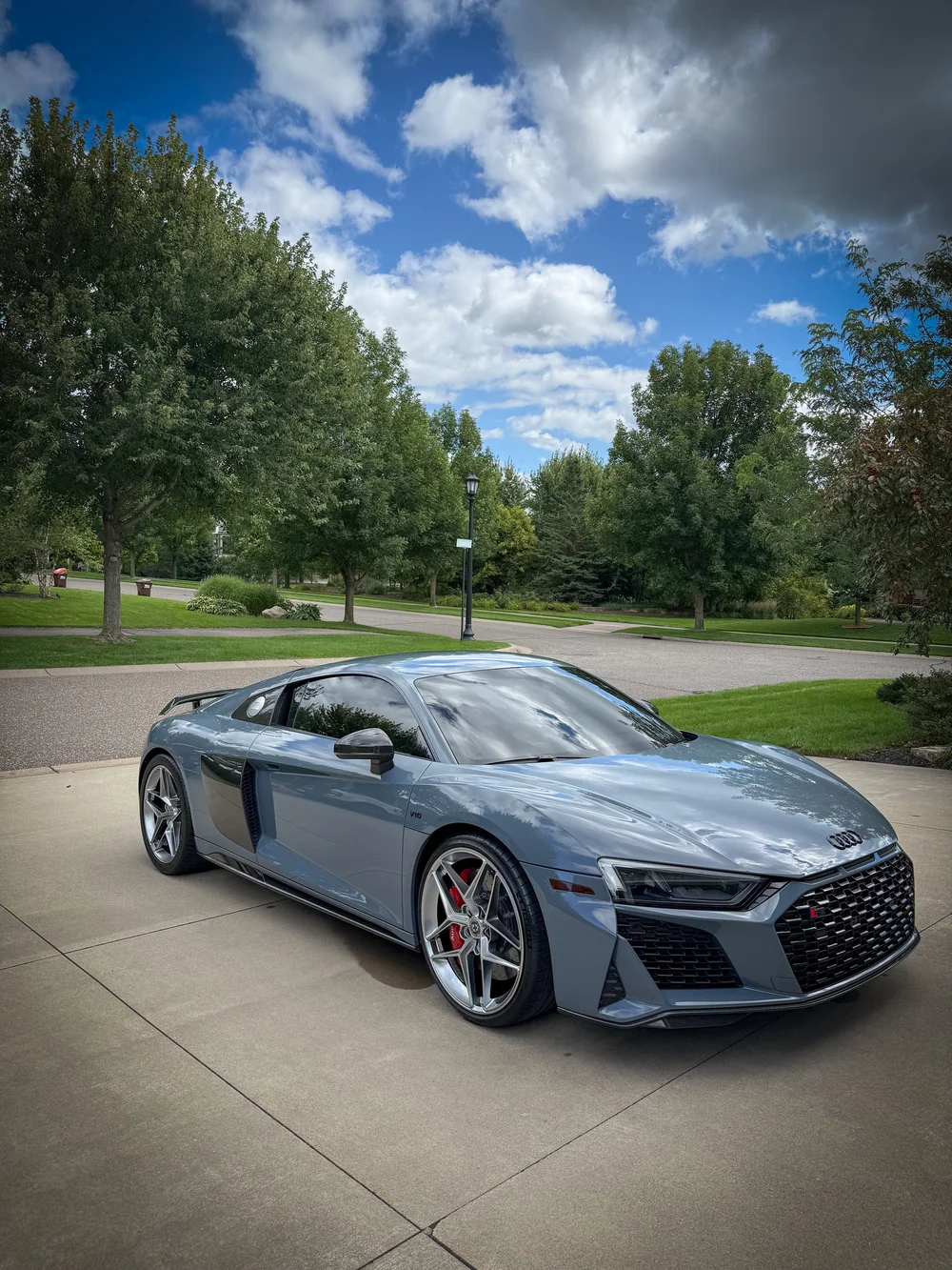 Gray Audi R8 detailed in a driveway
